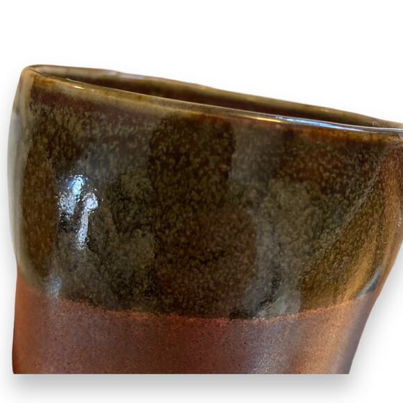 Pair of Unique Handmade Brown Maroon Iridescent Glazed Coffee Tea Mugs Crunchy - Picture 9 of 16